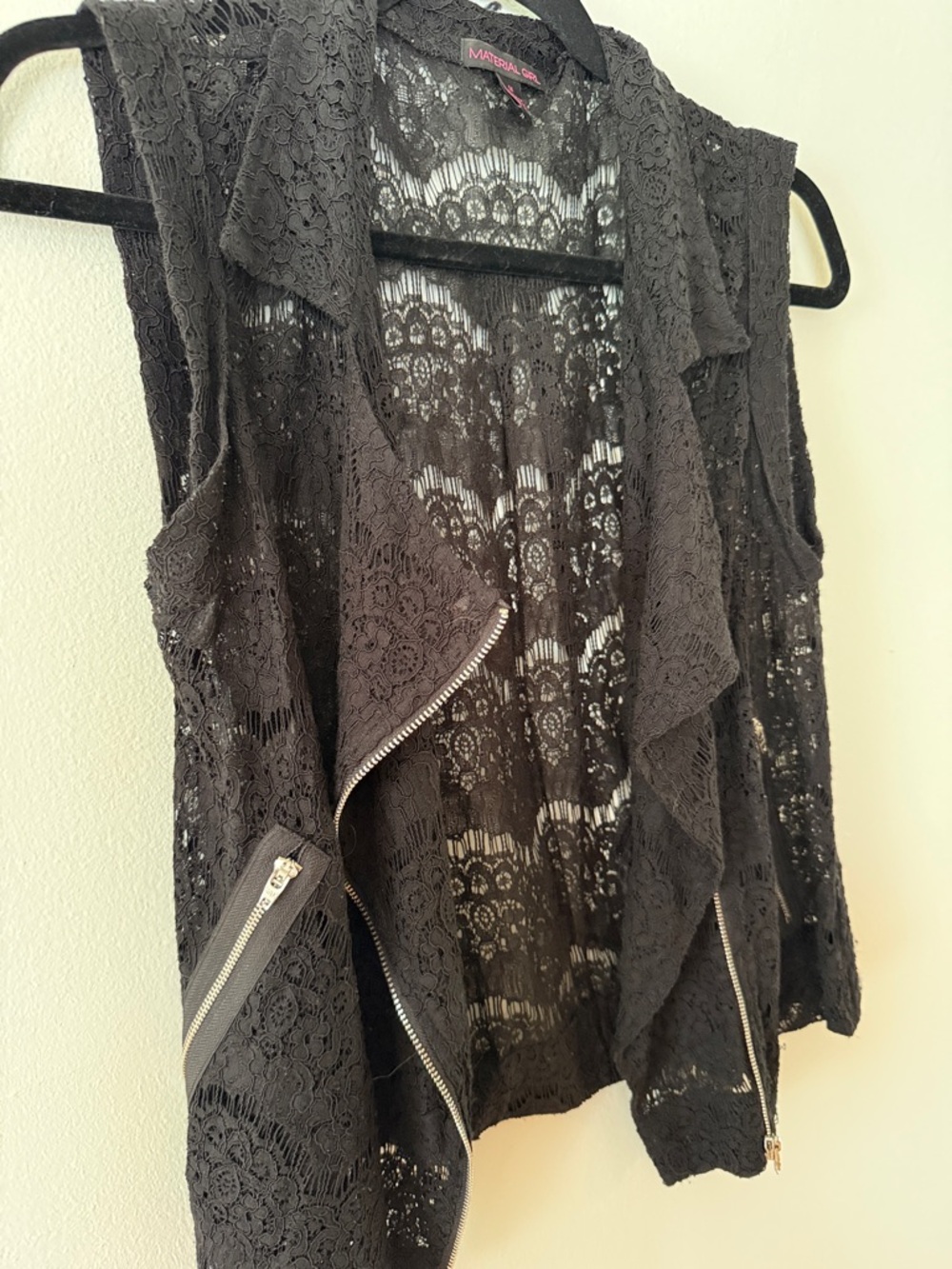 Material Girl Black Lace Zip-Front Sleeveless Jacket